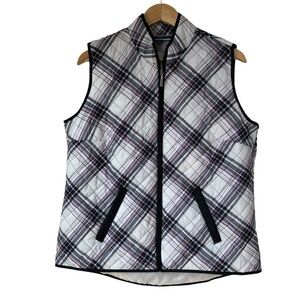 Karen Scott Sport Puffer Vest, Winter White Plaid, Medium